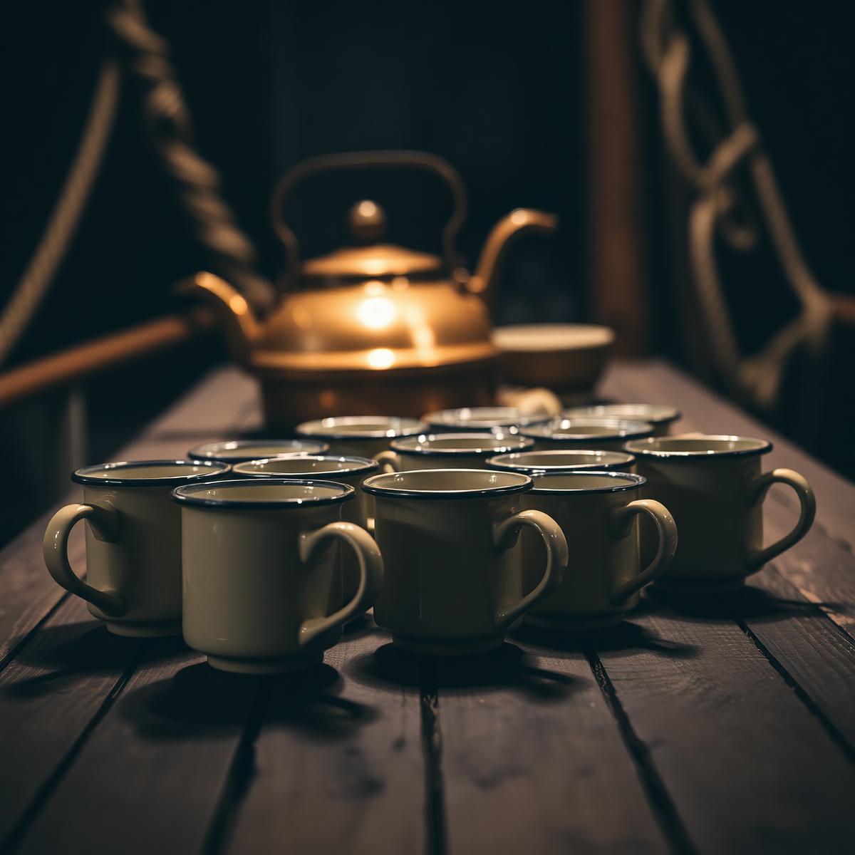 Enamel mug on a weathered surface